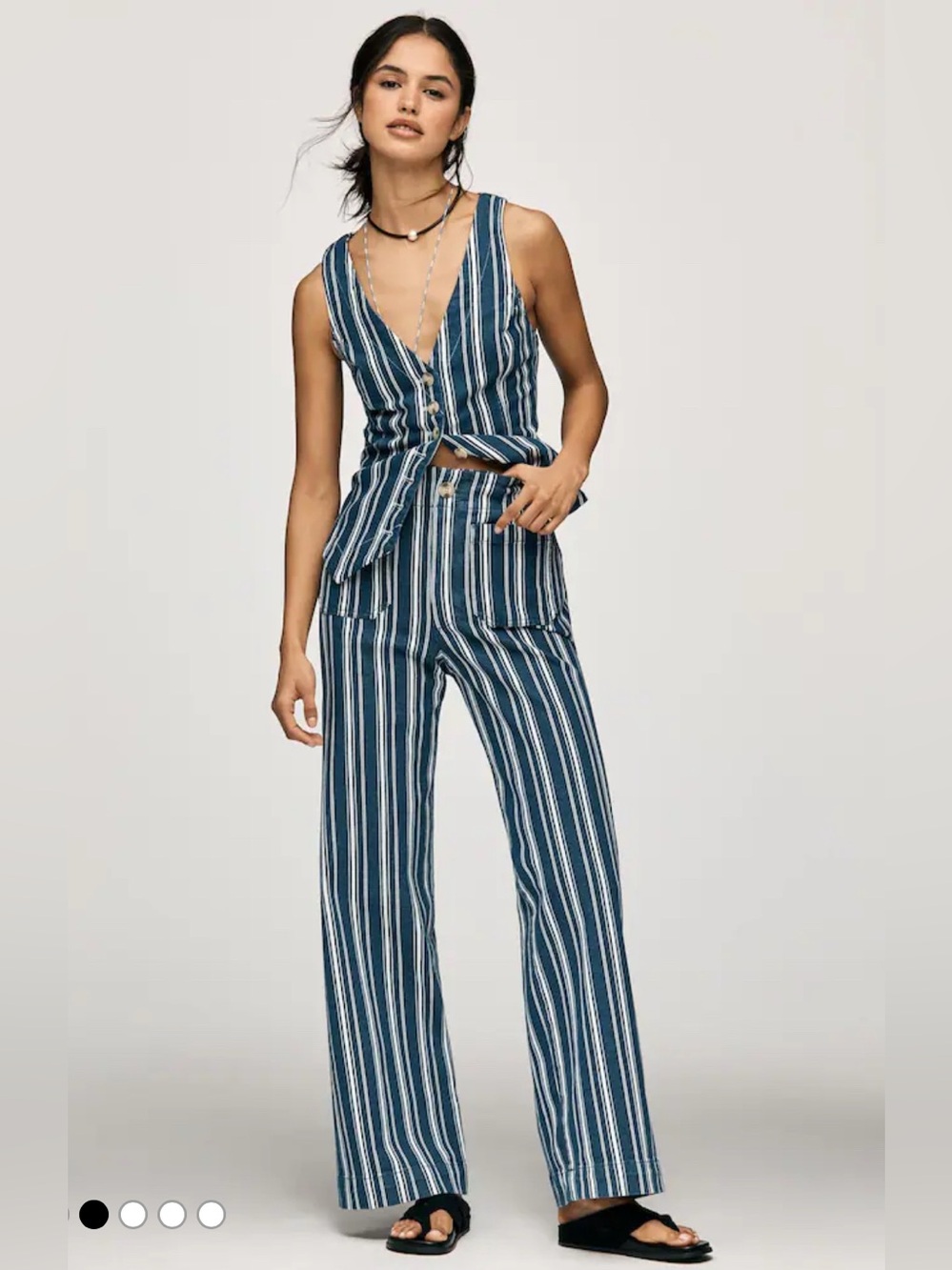 Anthropology Maeve Colette Striped High-Rise Wide-Leg Full-Length Pants Navy